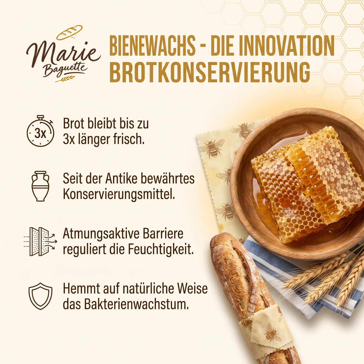 Marie Baguette® Premium-Beutel aus Bienenwachs und 100 % Baumwolle