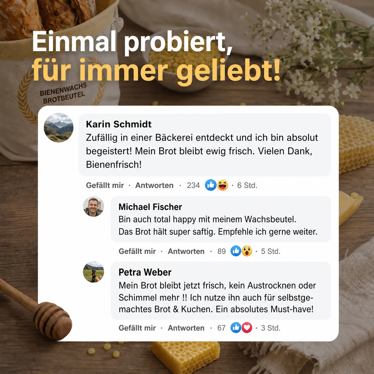 Marie Baguette® Premium-Beutel aus Bienenwachs und 100 % Baumwolle